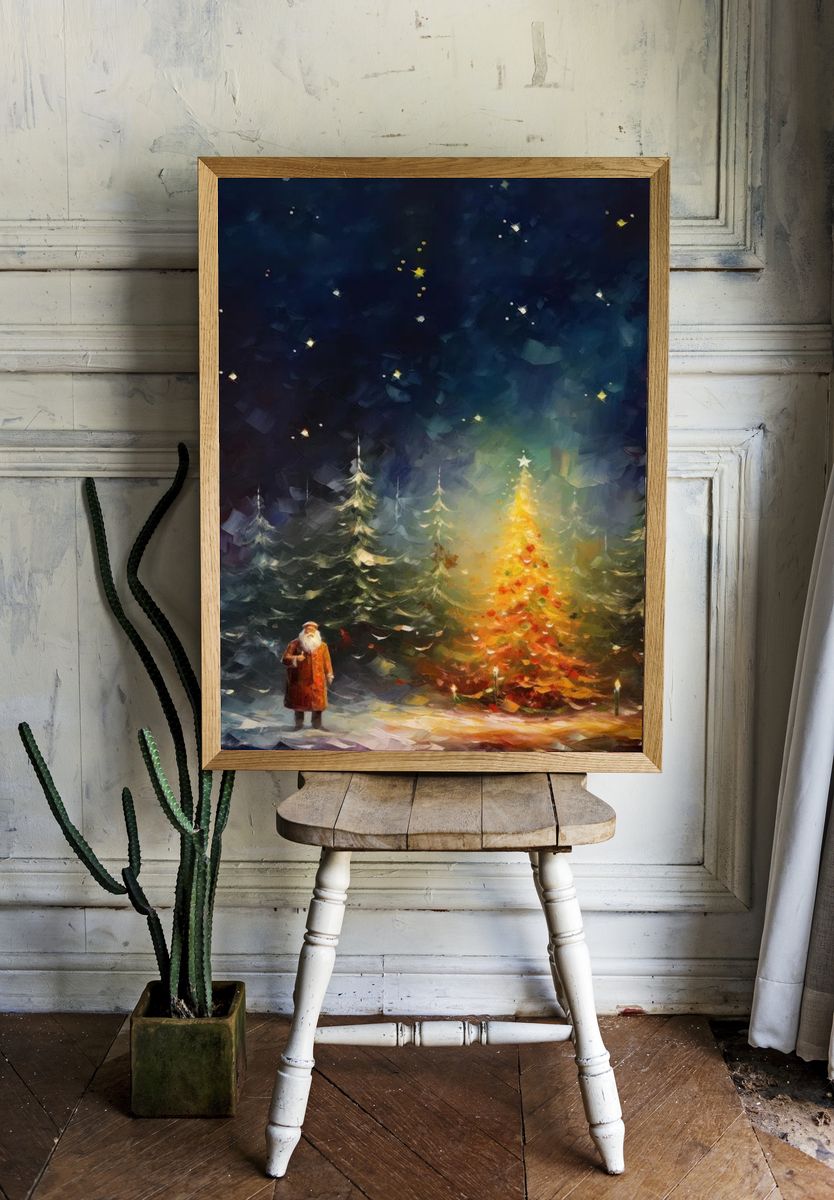 Santa Claus by the Christmas Tree Poster room preview