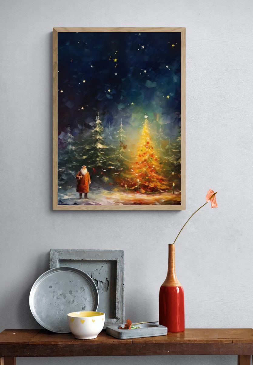 Santa Claus by the Christmas Tree Poster. — room view 3