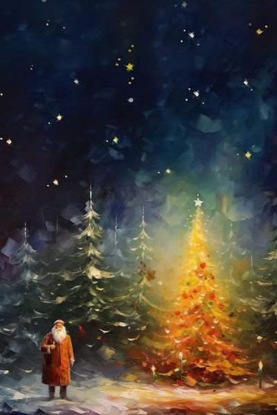 Santa Claus by the Christmas Tree Poster