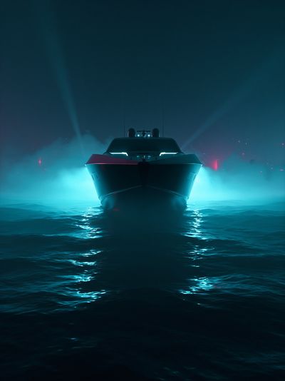 Neon Yacht at Sea Poster. poster