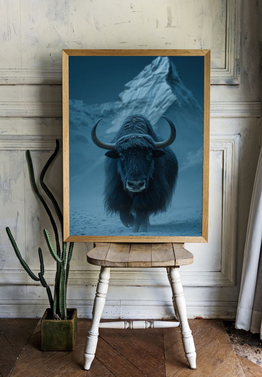 Misty Yak Mountain Photography Poster. — room view 1