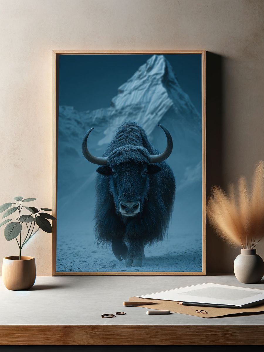 Misty Yak Mountain Photography Poster. — room view 2