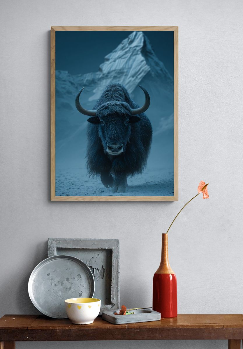 Misty Yak Mountain Photography Poster. — room view 3