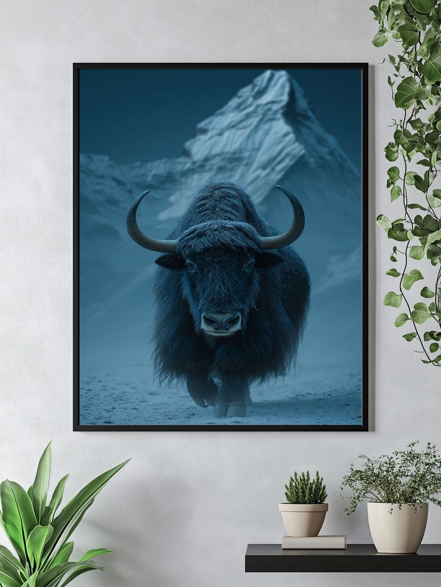 Misty Yak Mountain Photography Poster. — room view 4