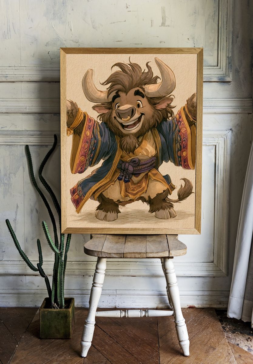 Smiling Yak Character Illustration Poster. room preview