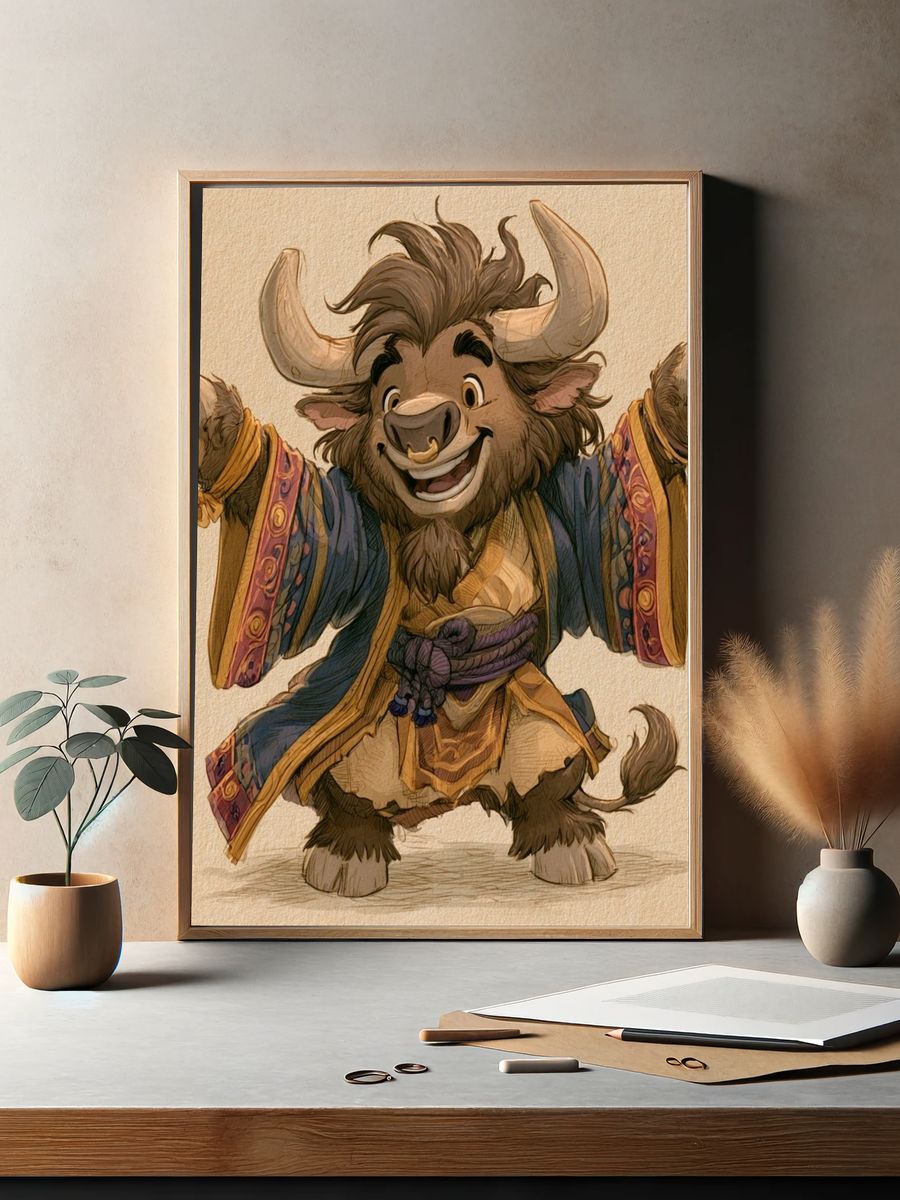Smiling Yak Character Illustration Poster. — room view 2