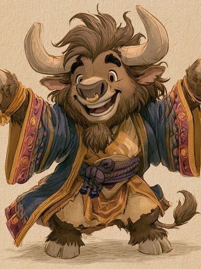 Smiling Yak Character Illustration Poster.