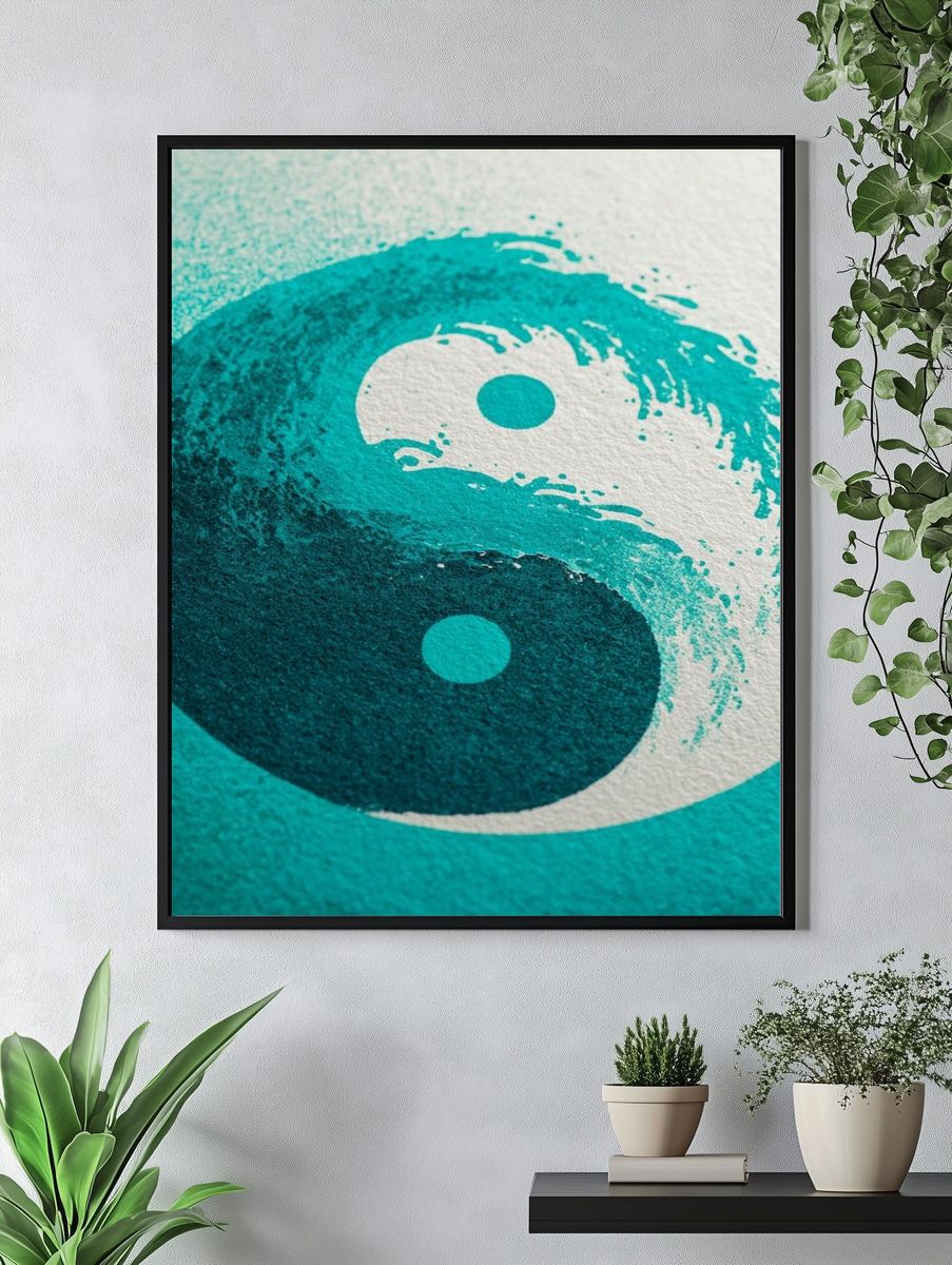 Yin Yang Teal Abstract Poster. — room view 4