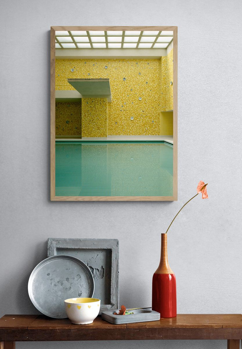 Yellow Mosaic Pool Interior Photography Poster. — room view 3