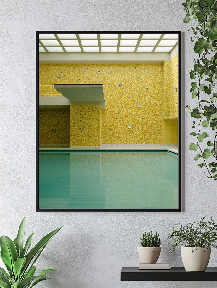 Yellow Mosaic Pool Interior Photography Poster. — room view 4