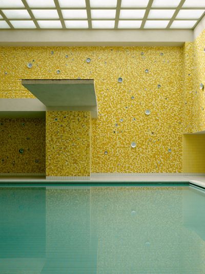 Yellow Mosaic Pool Interior Photography Poster. poster