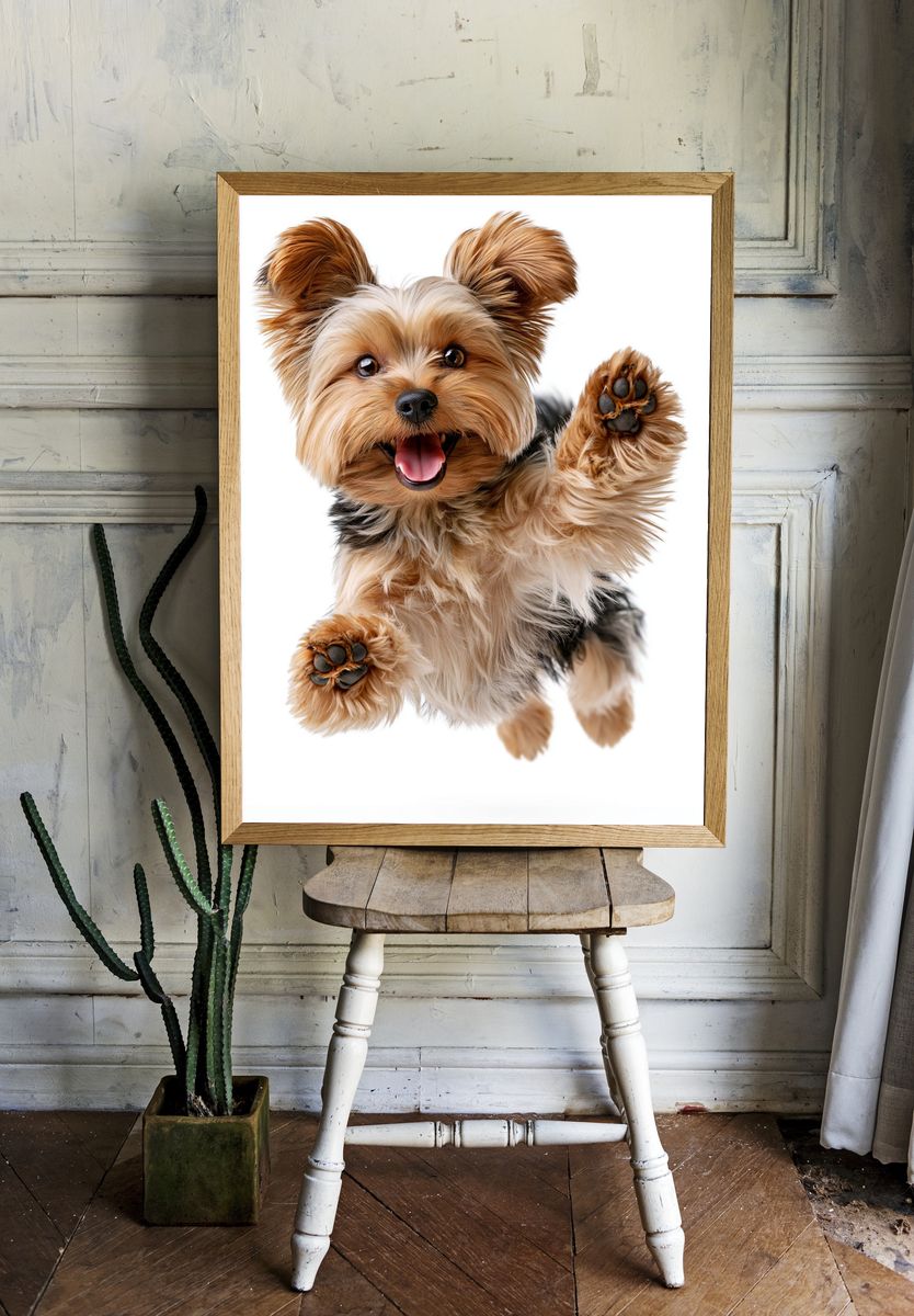 Playful Yorkshire Terrier Photography Poster. room preview