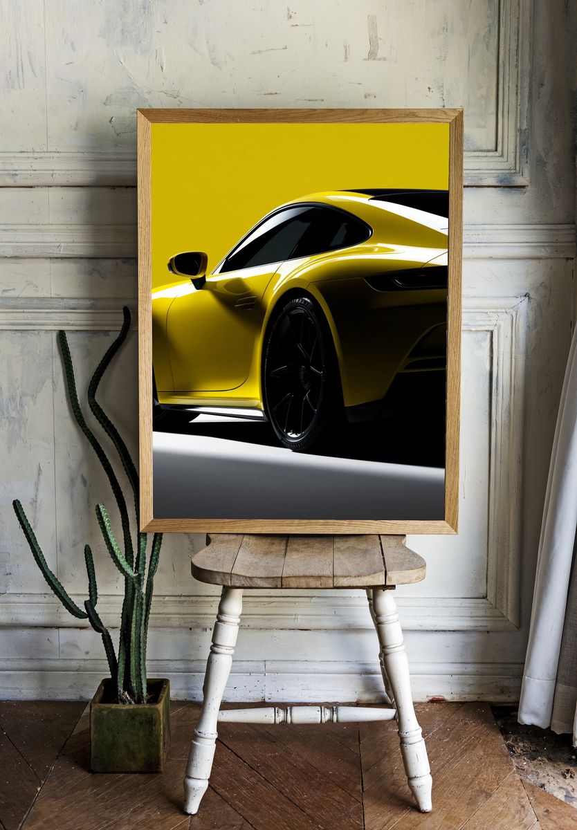 Yellow Sports Car Photography Poster. — room view 1