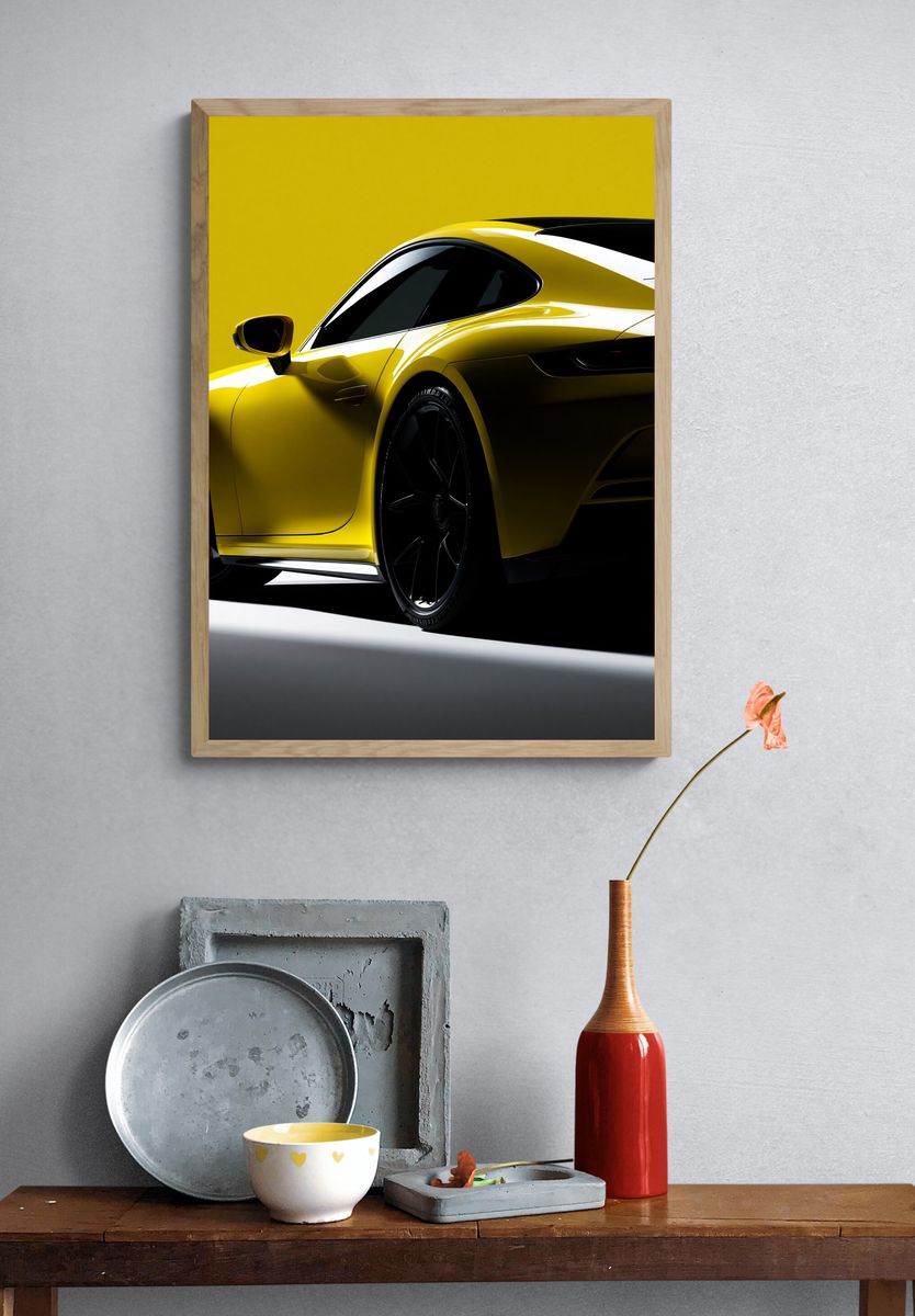 Yellow Sports Car Photography Poster. — room view 3
