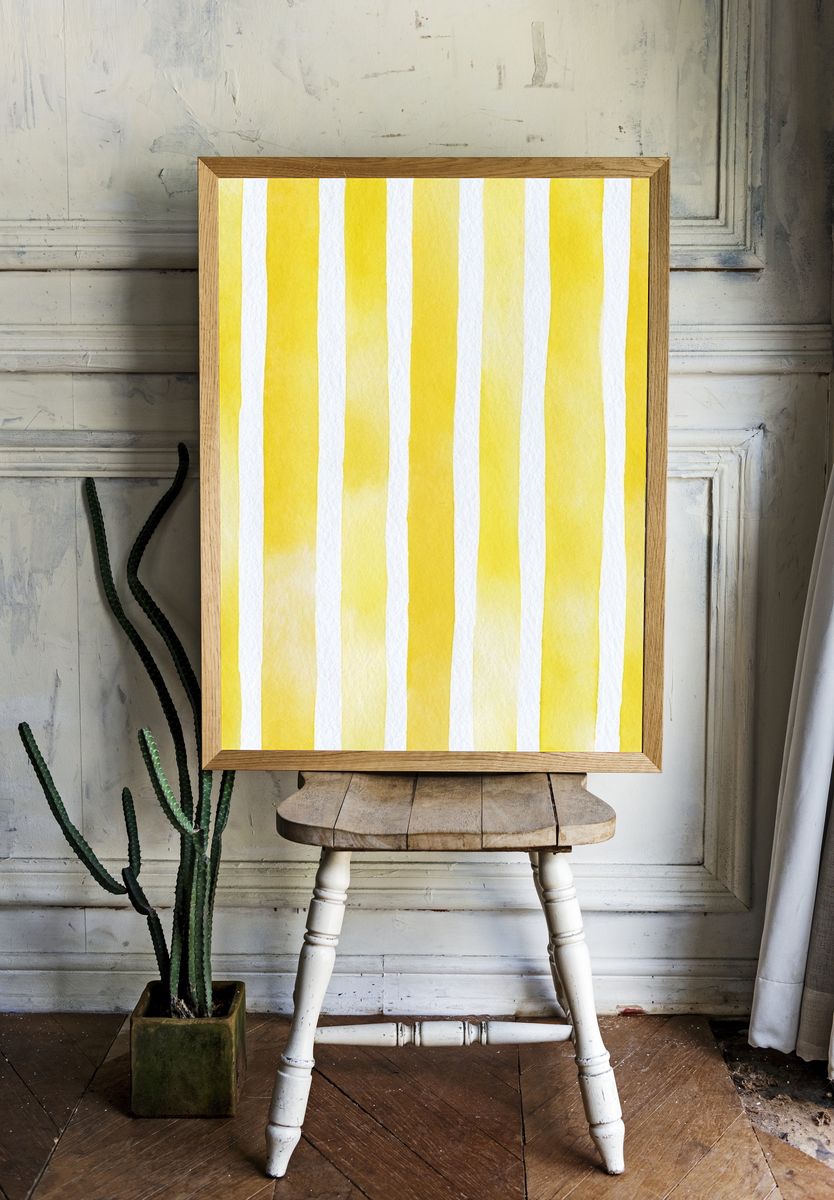 Yellow Watercolor Stripes Poster. — room view 1
