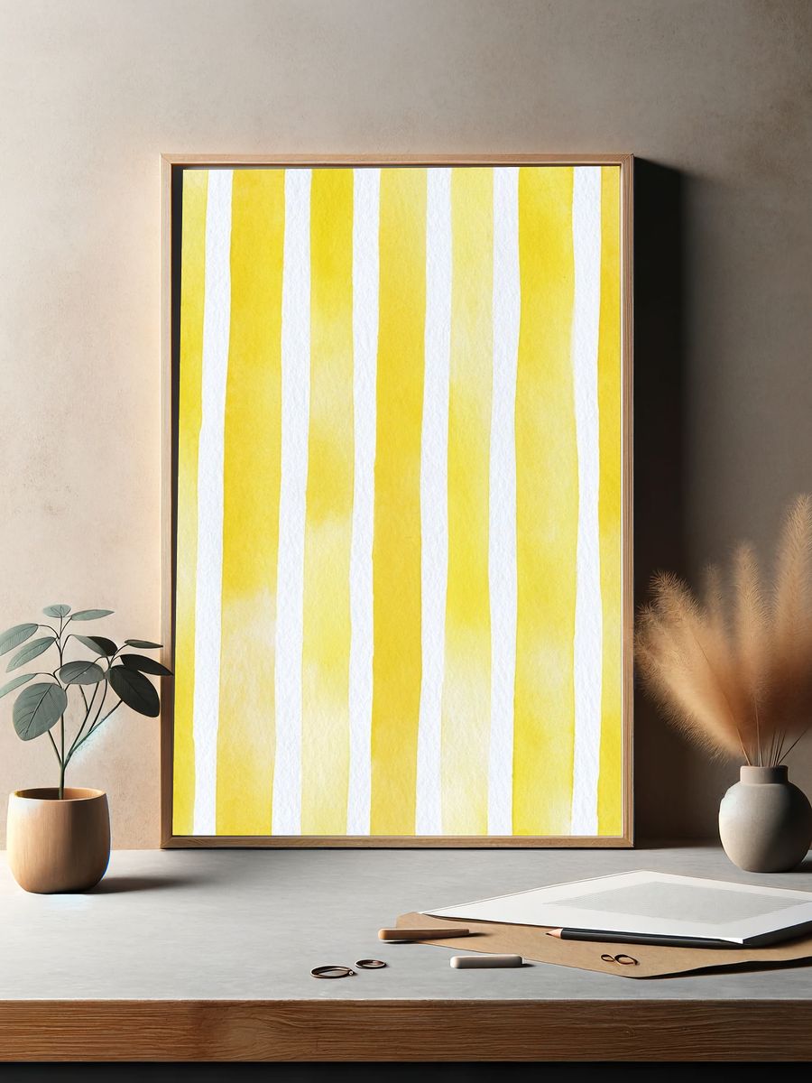 Yellow Watercolor Stripes Poster. — room view 2