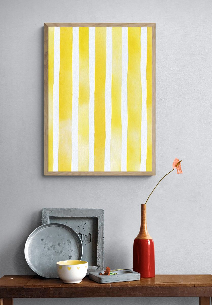 Yellow Watercolor Stripes Poster. — room view 3