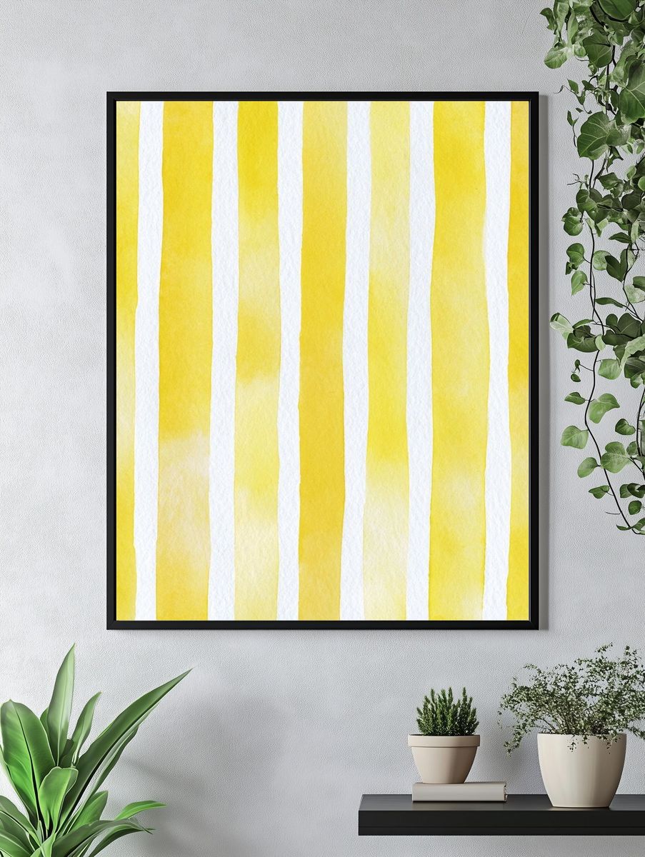Yellow Watercolor Stripes Poster. — room view 4