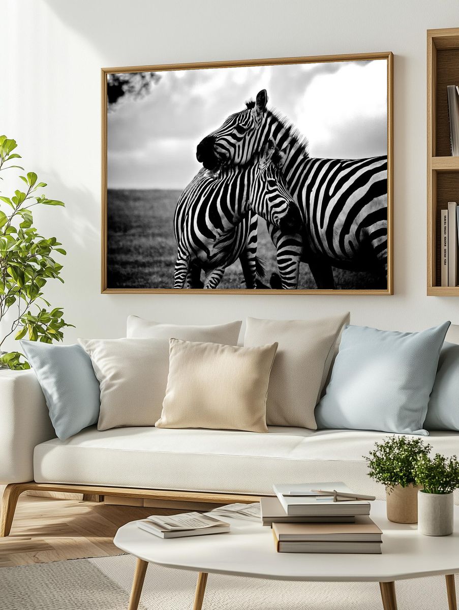 Zebras in Love — Black-White Print. — room view 2