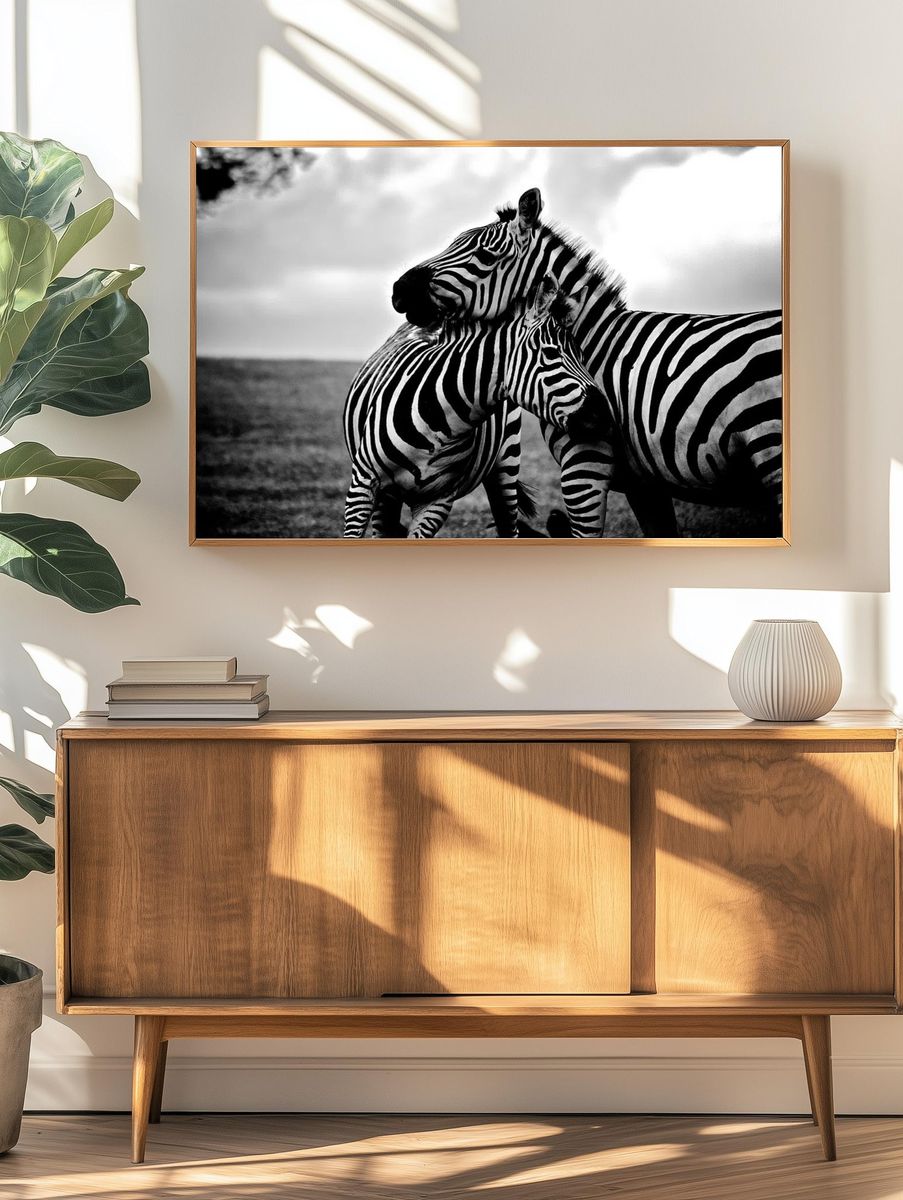 Zebras in Love — Black-White Print. — room view 3