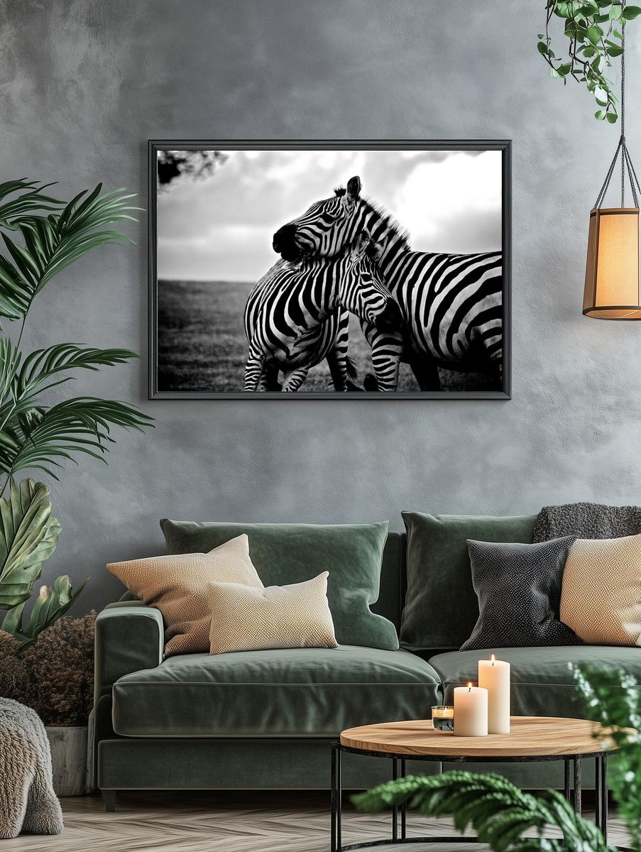 Zebras in Love — Black-White Print. — room view 4