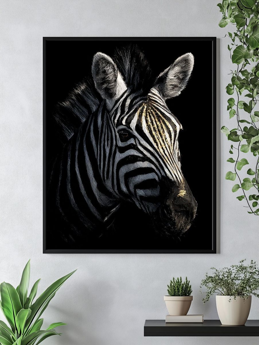 Majestic Zebra Portrait Poster. — room view 4