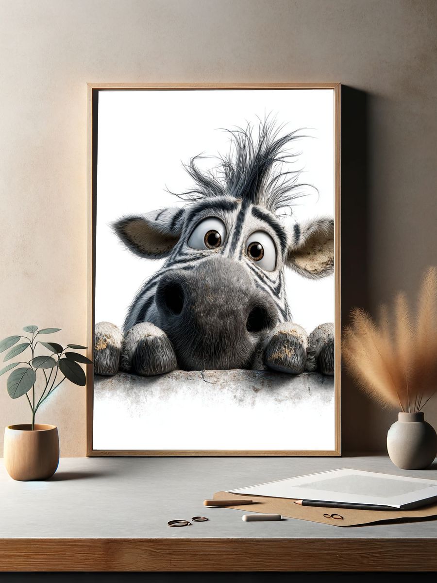 Curious Zebra — Cartoon Print. — room view 2