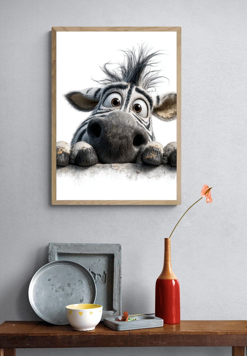 Curious Zebra — Cartoon Print. — room view 3