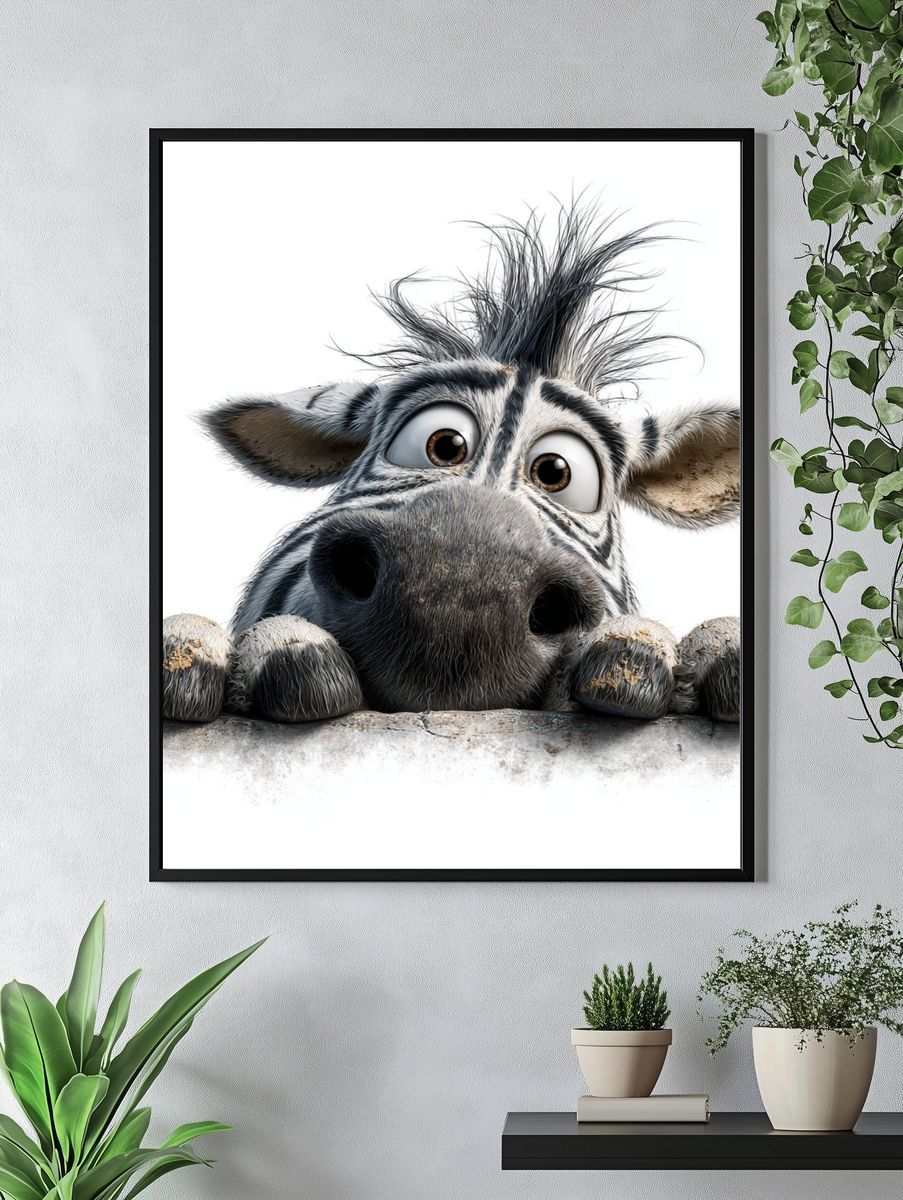 Curious Zebra — Cartoon Print. — room view 4