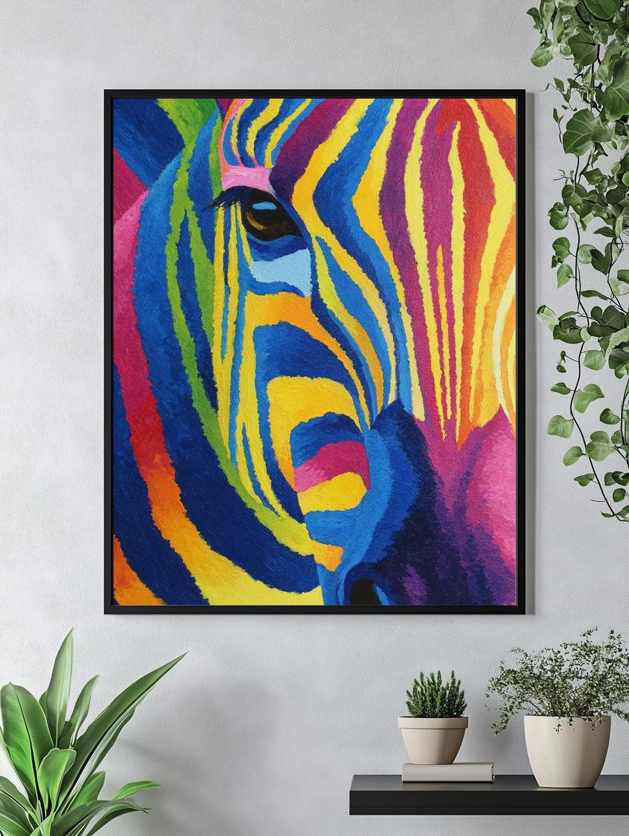 Colorful Zebra Portrait Poster. — room view 4