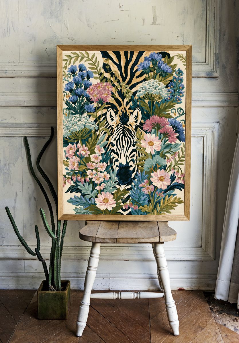 Zebra Floral Garden Print. room preview
