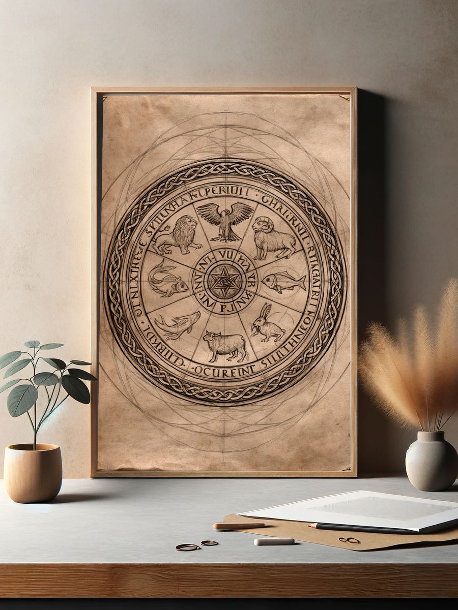 Zodiac Wheel Sketch Poster. — room view 2