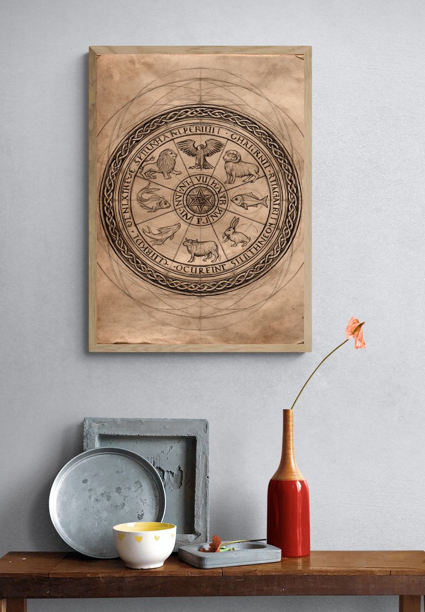 Zodiac Wheel Sketch Poster. — room view 3