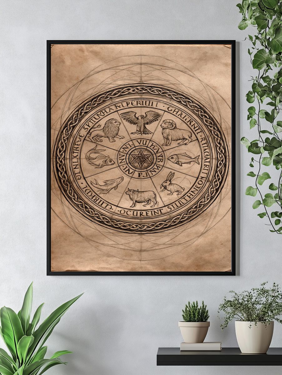 Zodiac Wheel Sketch Poster. — room view 4