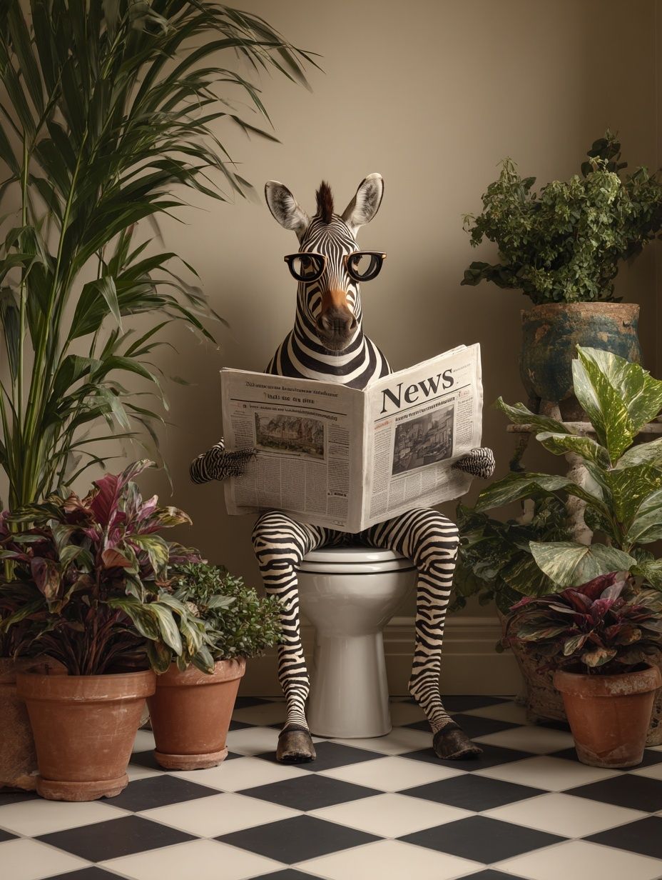 Zebra Reading Newspaper — Funny Print. poster detail