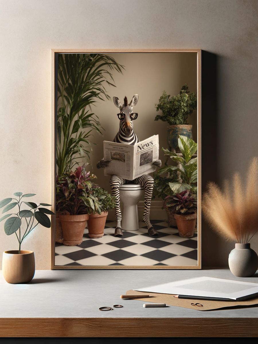 Zebra Reading Newspaper — Funny Print. — room view 2