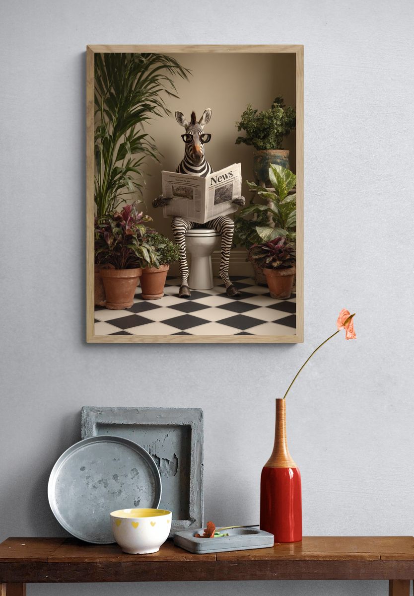 Zebra Reading Newspaper — Funny Print. — room view 3