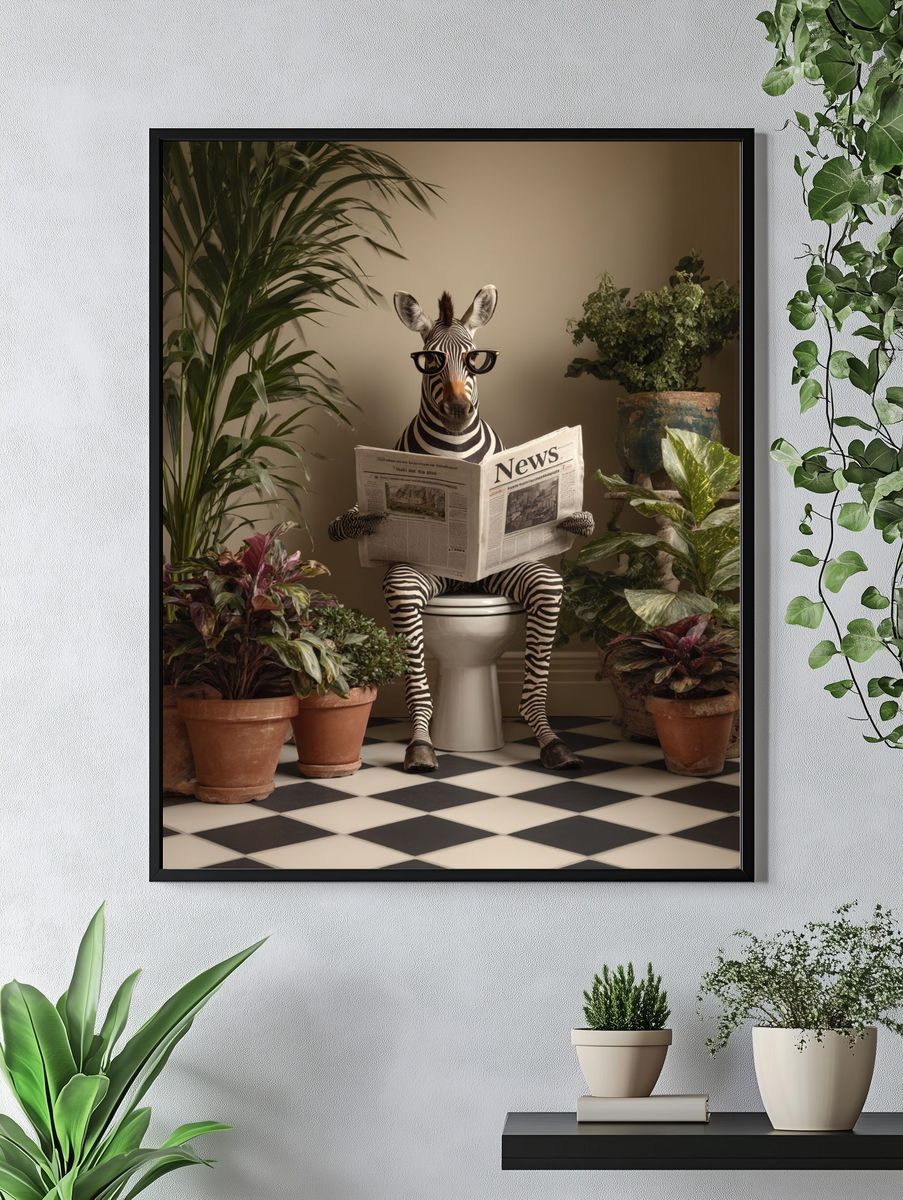Zebra Reading Newspaper — Funny Print. — room view 4