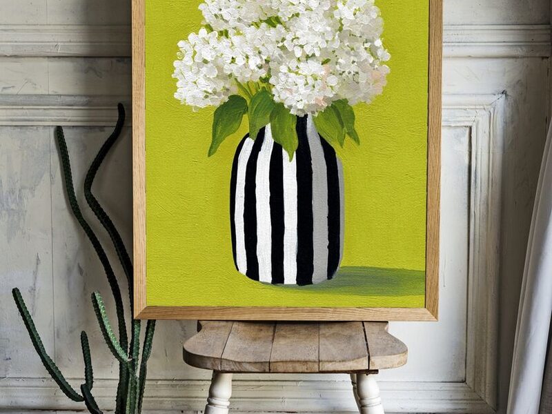 Oak wood frame with botanical print