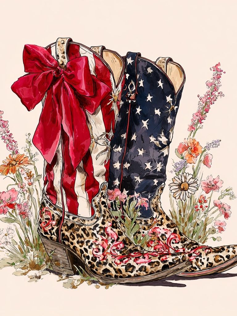 Patriotic Cowboy Boots — Illustration Print. poster detail