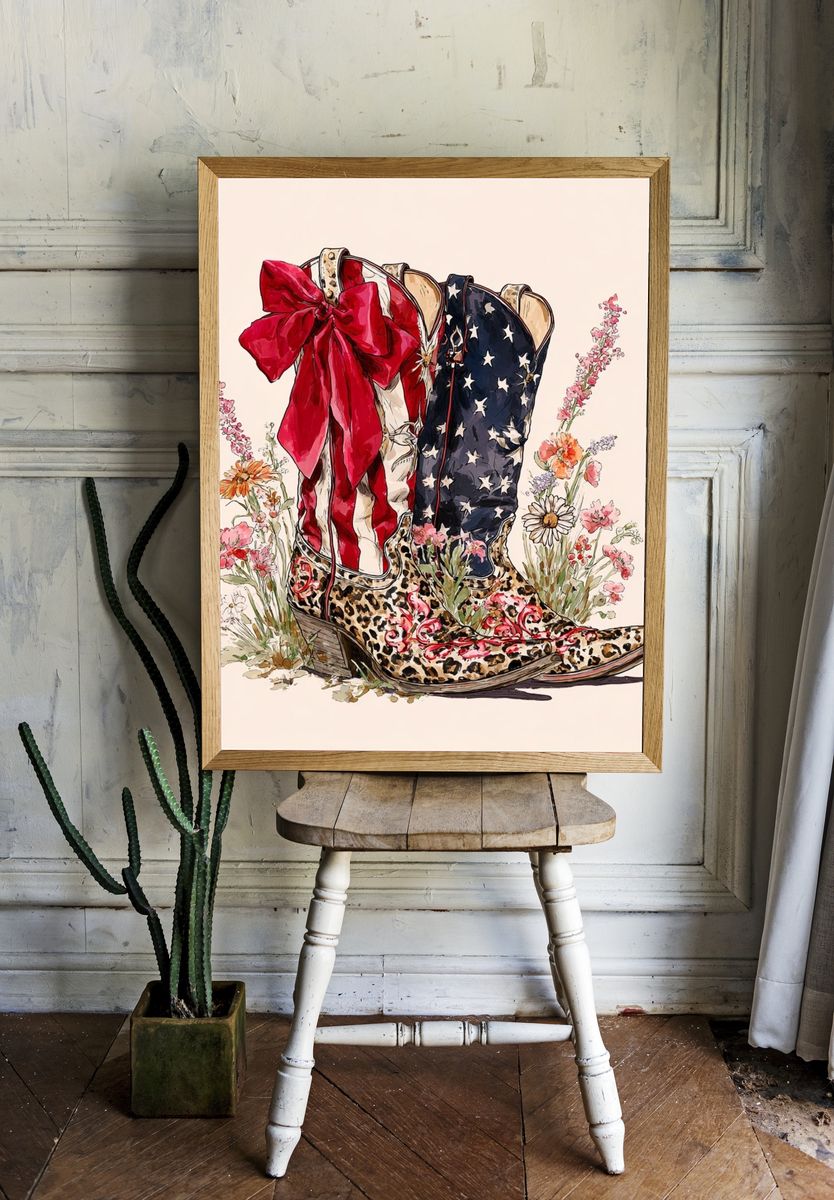 Patriotic Cowboy Boots — Illustration Print. — room view 1