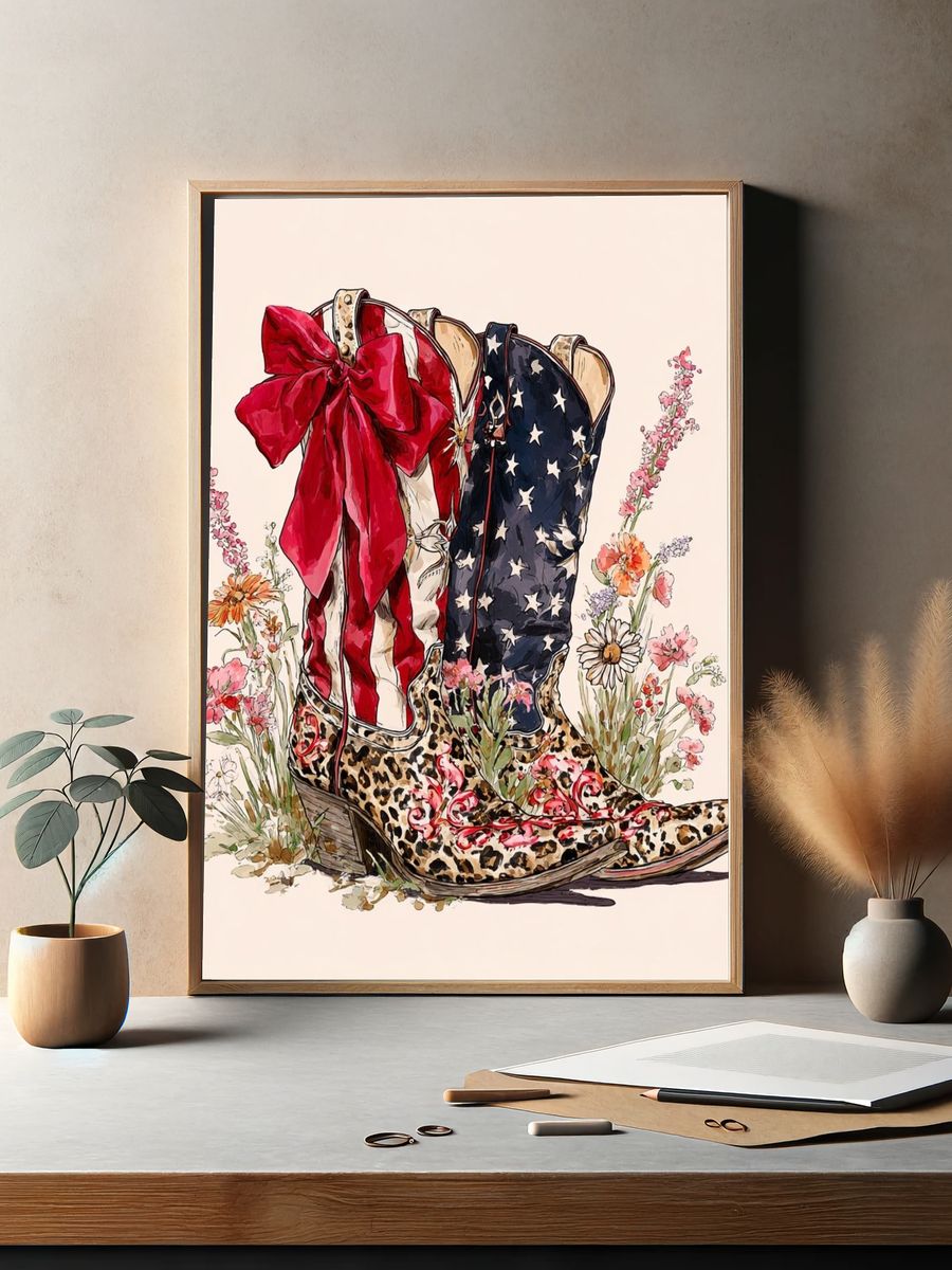Patriotic Cowboy Boots — Illustration Print. — room view 2