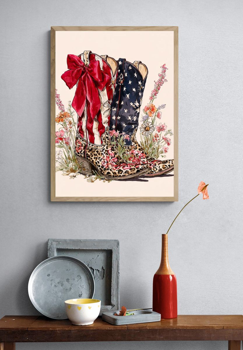 Patriotic Cowboy Boots — Illustration Print. — room view 3