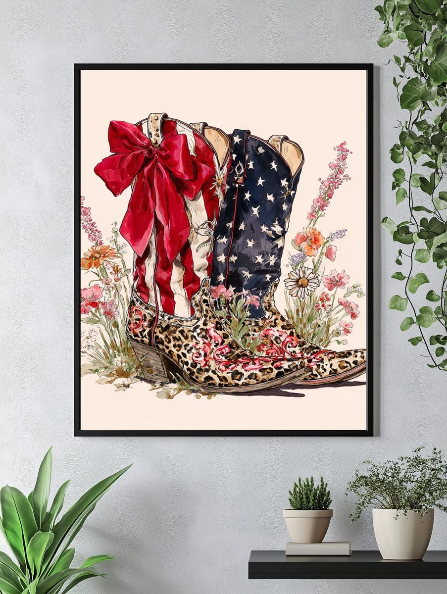 Patriotic Cowboy Boots — Illustration Print. — room view 4