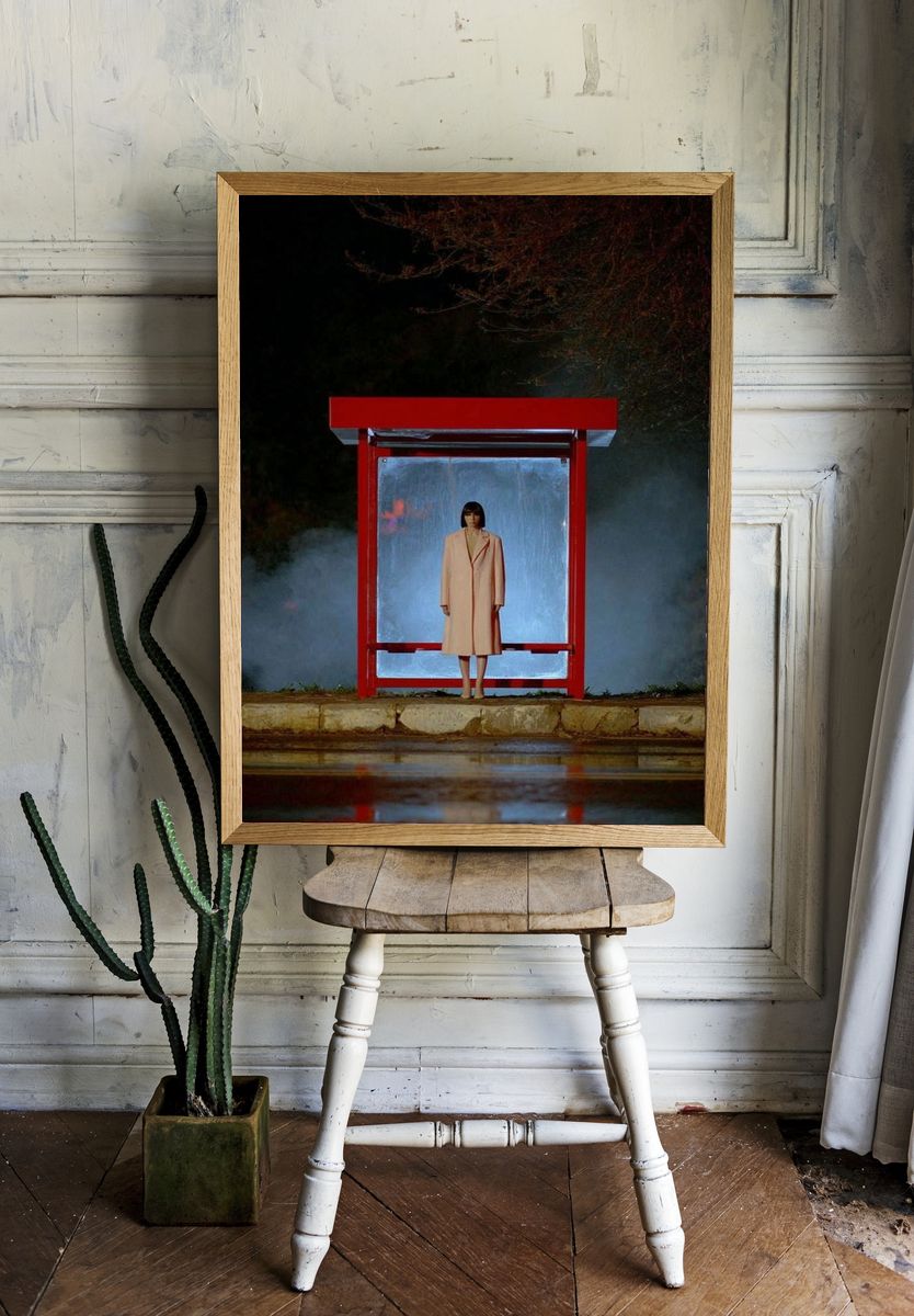Woman at Bus Stop — Contemporary Print. — room view 1