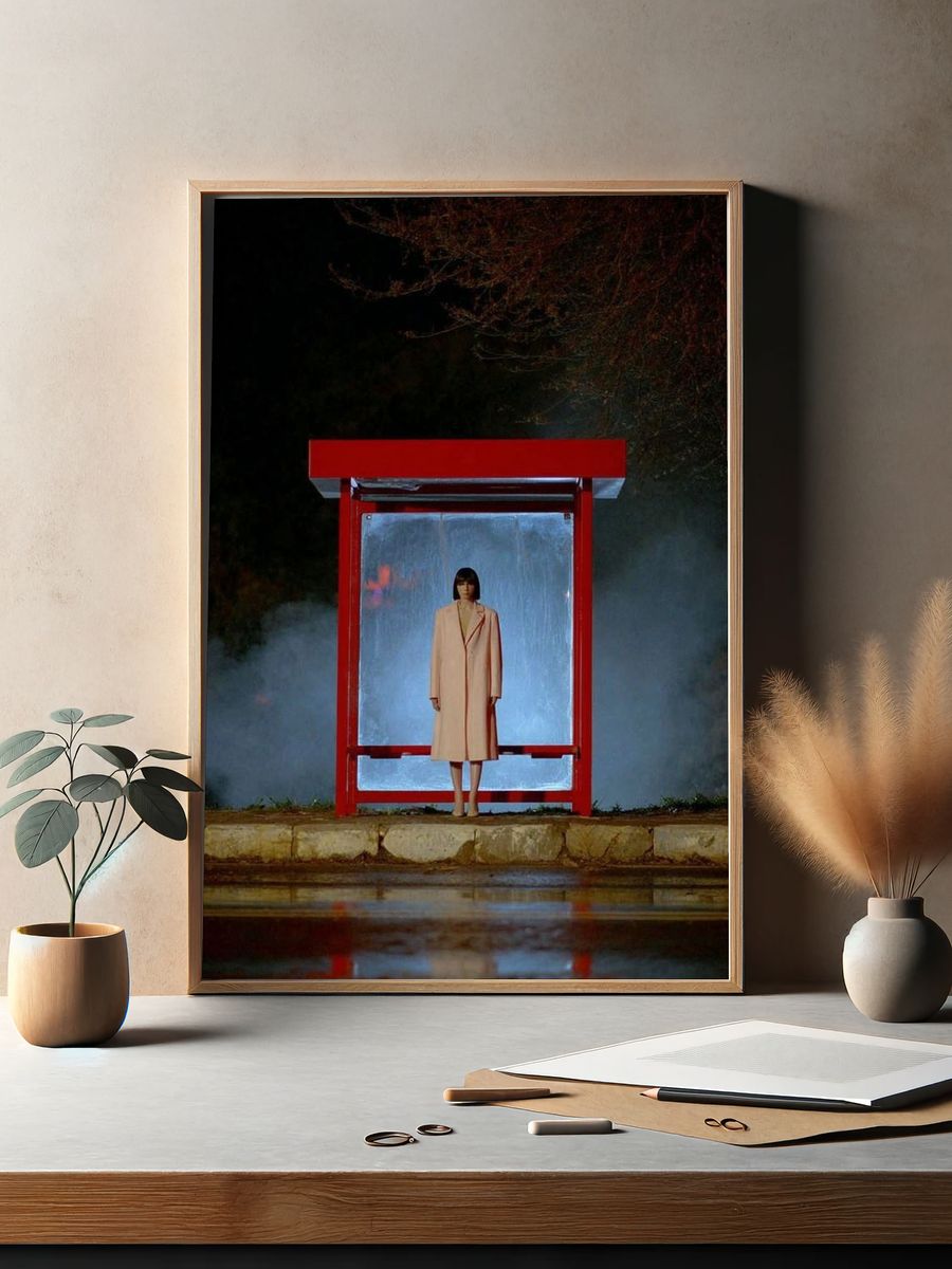 Woman at Bus Stop — Contemporary Print. — room view 2