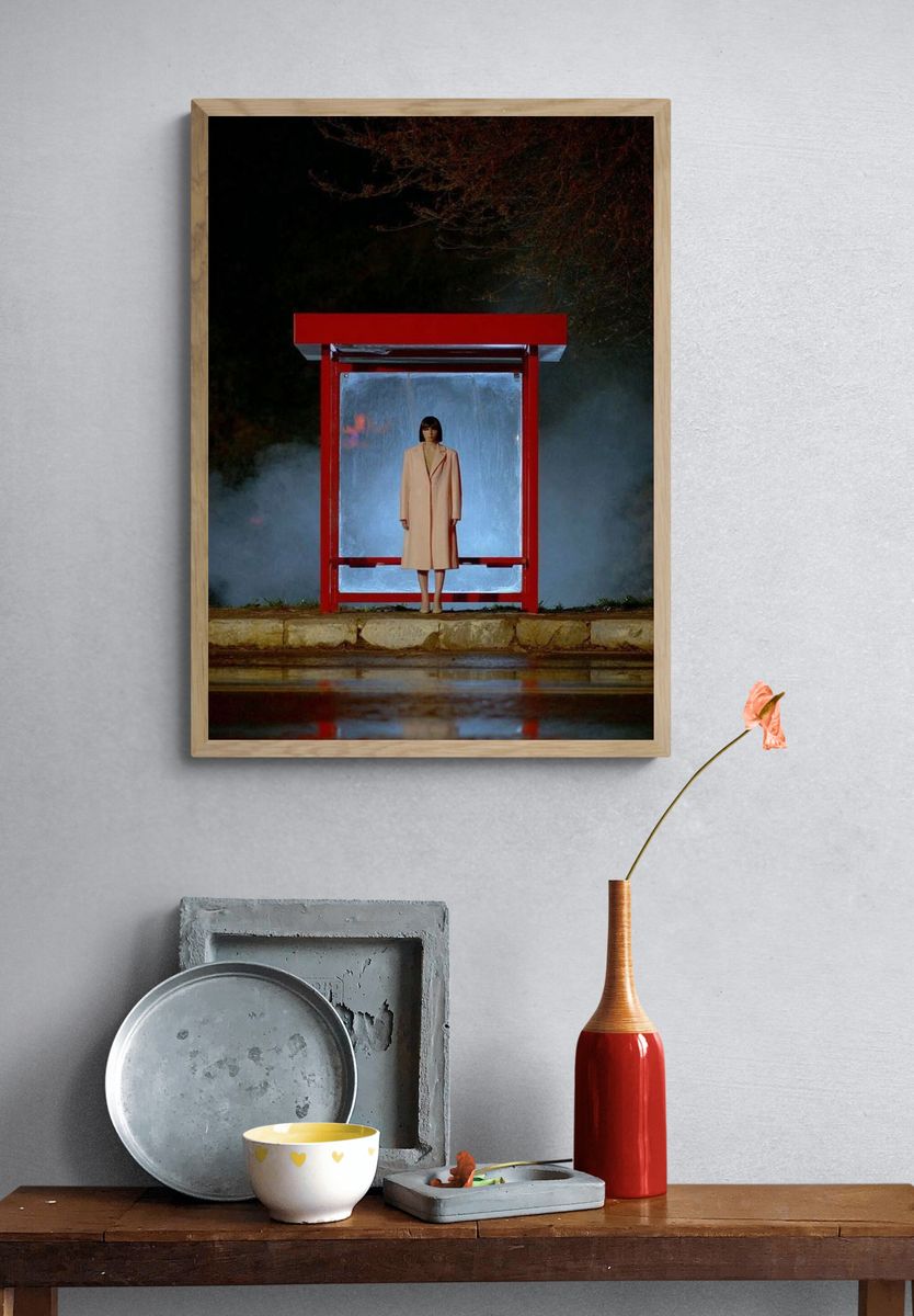 Woman at Bus Stop — Contemporary Print. — room view 3
