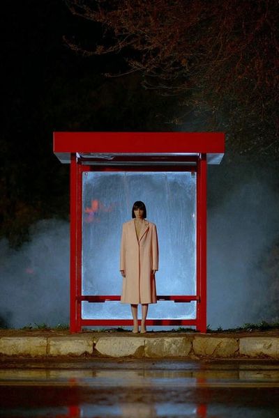 Woman at Bus Stop — Contemporary Print. poster print