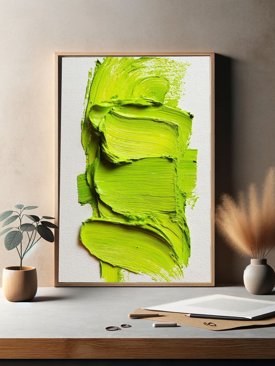 Vibrant Green Brushstroke — Abstract Print. — room view 2