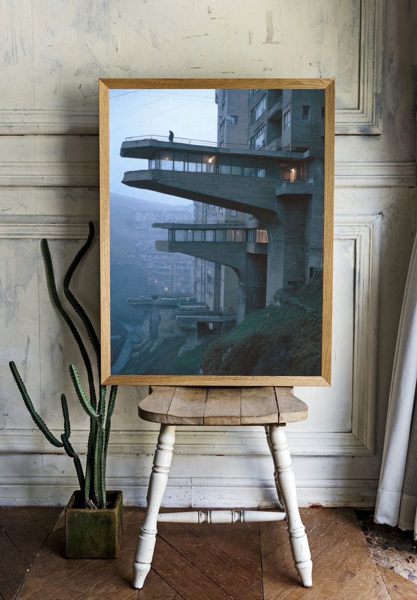 Brutalist Architecture at Dusk — Photography Print. room preview